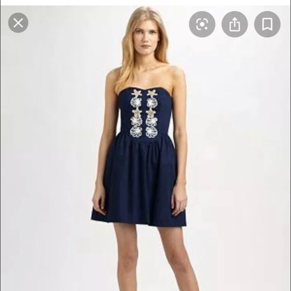Lilly Pulitzer Mayfield Navy Strapless Seashell - Picture 2 of 10